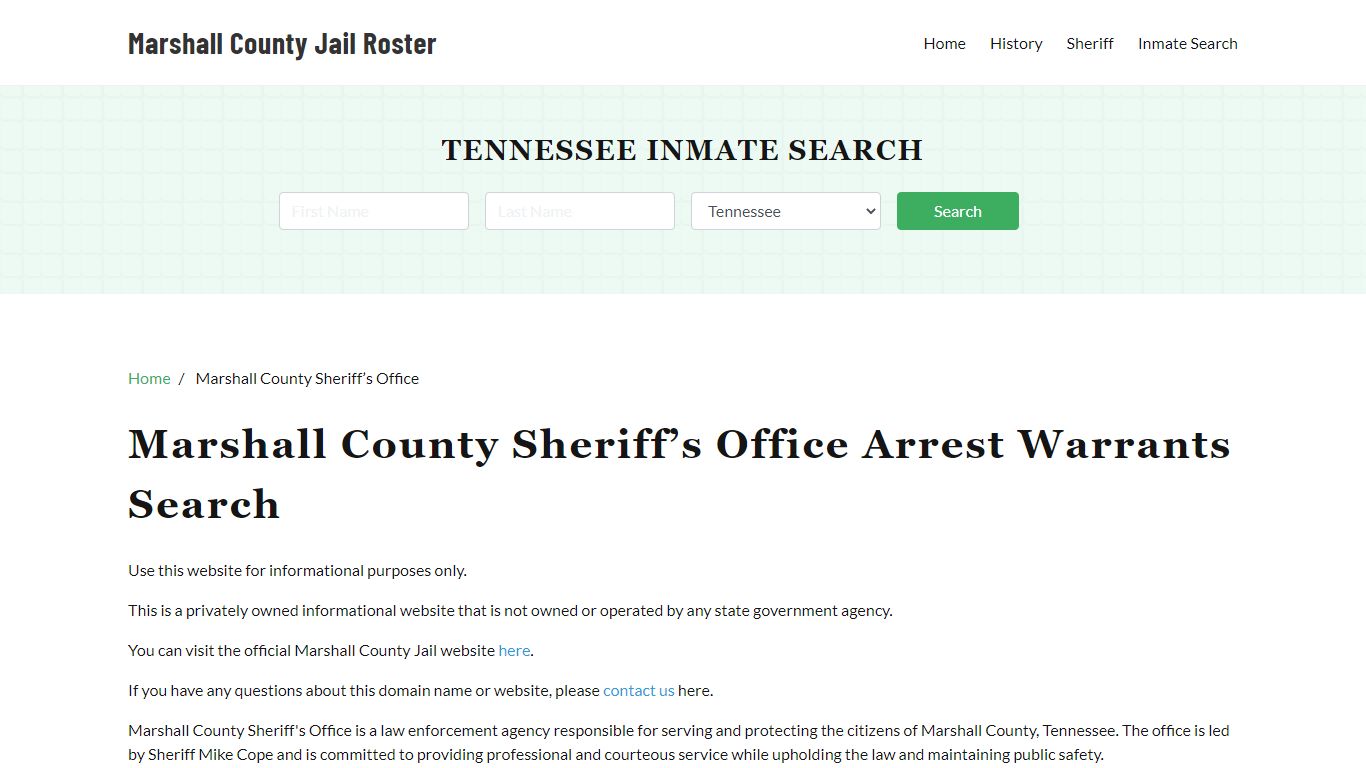 Marshall County Sheriff Office, TN, Arrest Warrants Search